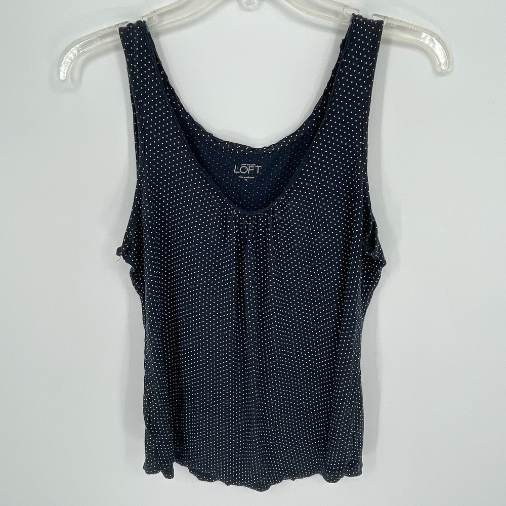 Ann Taylor Loft Women's Black Polka Dot Sleeveless Scoop Neck Tank Top Size M